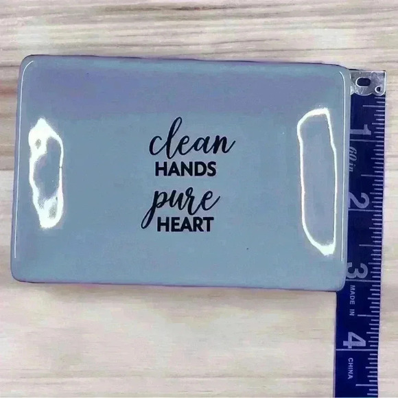 Soap Dish Decor Clean Hands Pure Heart Blue & White Ceramic Christian Religious - Picture 3 of 10